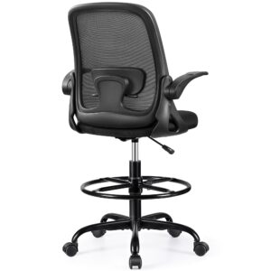 winrise drafting chair tall office chair ergonomic desk chairs with lumbar support and flip-up armrests, adjustable height comfy computer chair with swivel task and adjustable foot ring(black)