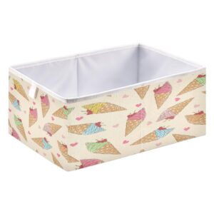 Nesatuwa Cute Ice Cream Rectangular Storage Box,Large Collapsible Organizer Storage Basket,Toy Storage Box for Clothes Toys Home Decor 15.8x10.6x7 In