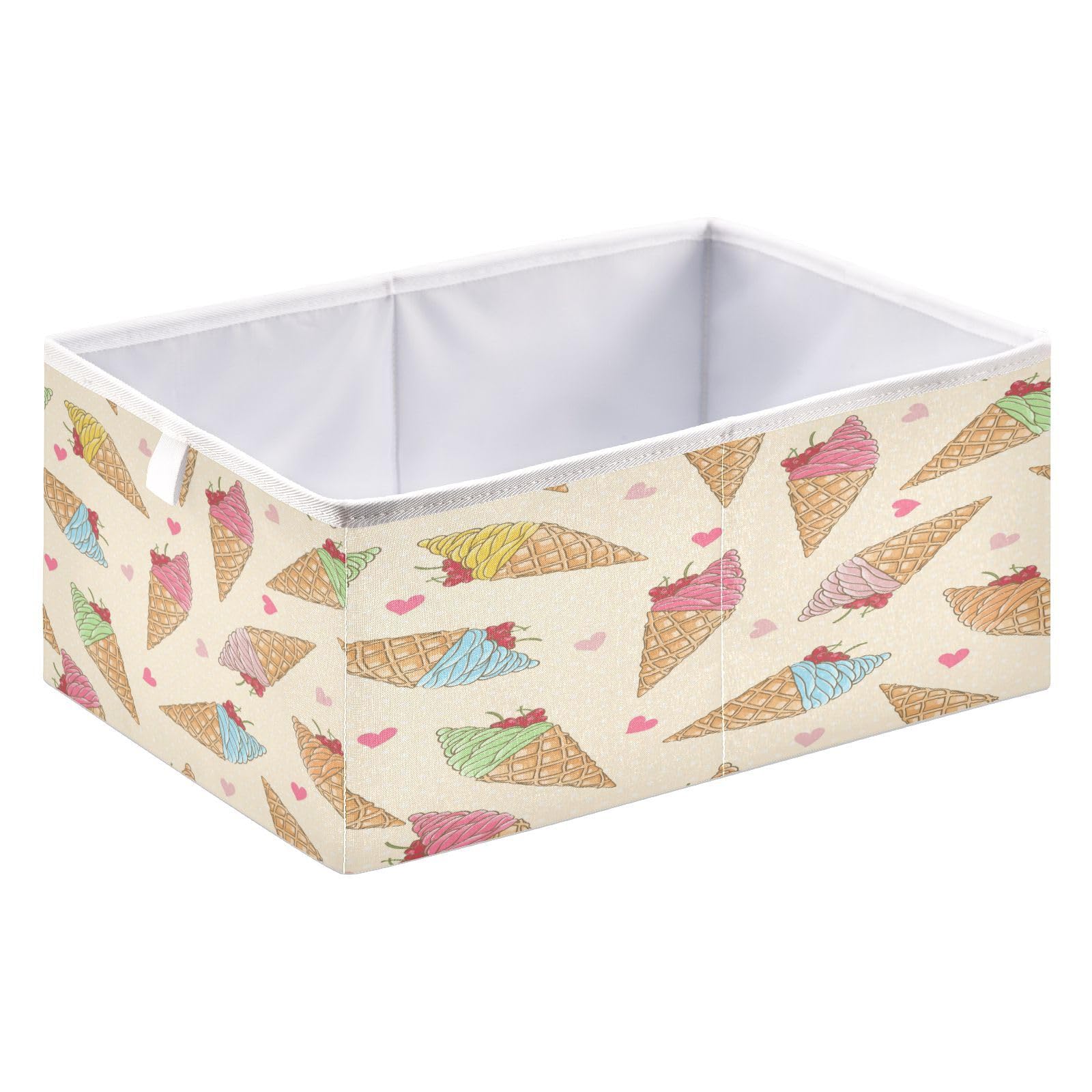 Nesatuwa Cute Ice Cream Rectangular Storage Box,Large Collapsible Organizer Storage Basket,Toy Storage Box for Clothes Toys Home Decor 15.8x10.6x7 In