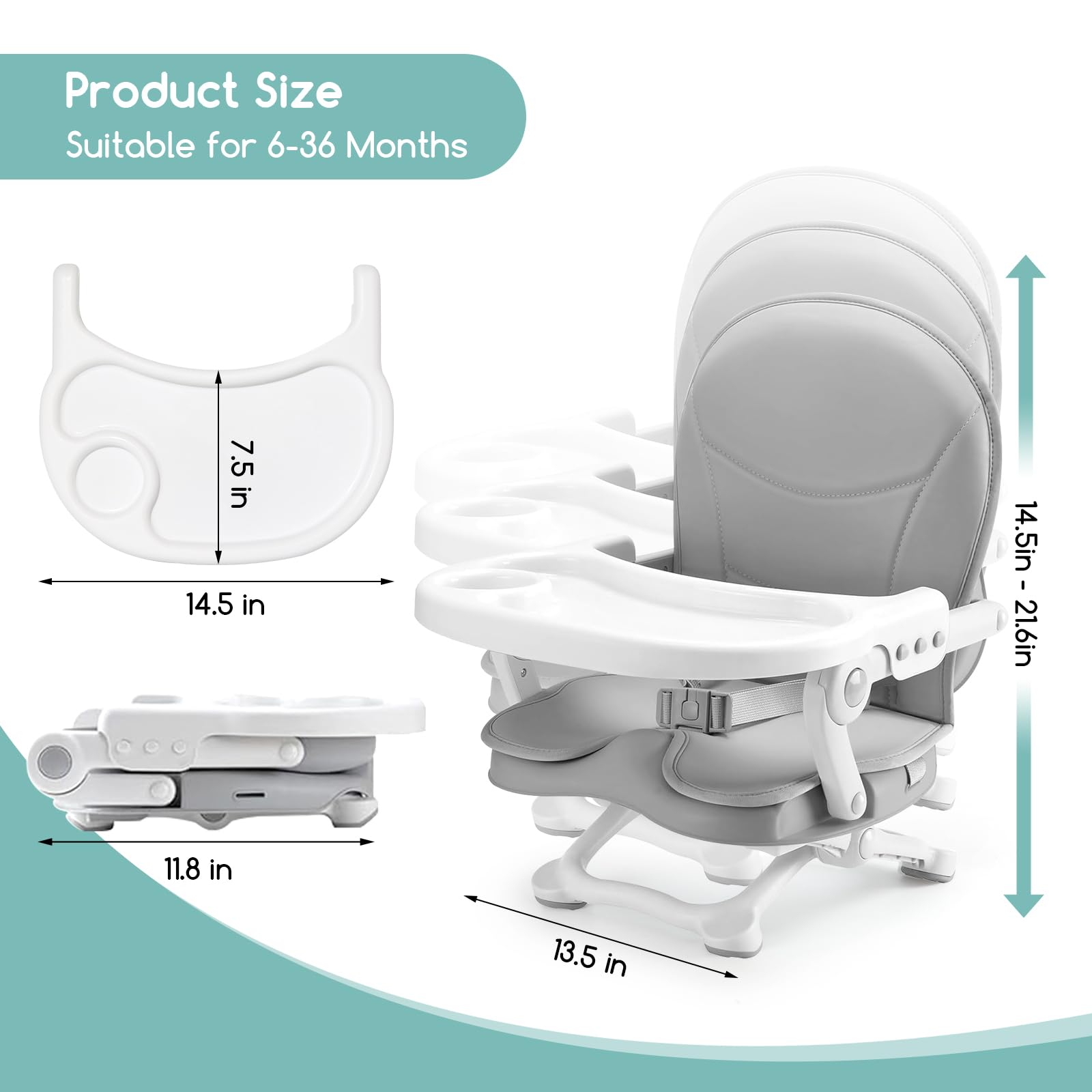 Uuoeebb Portable High Chair for Babies and Toddlers, Booster Seat for Table, Adjustable Height Travel Booster Seat with Tray, Toddler Folding Chair for Travel, Baby Feeding Eating Chair