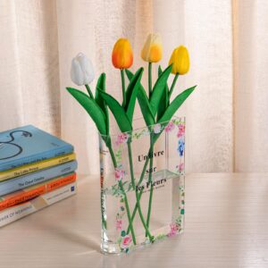 neutrehk book vase for flowers,acrylic book vase for flowers,clear and unique book flower vase,for home,bedroom,office,dining room kitchen(pink)