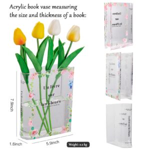 NEUTREHK Book Vase for Flowers,Acrylic Book Vase for Flowers,Clear and Unique Book Flower Vase,for Home,Bedroom,Office,Dining Room Kitchen(Pink)