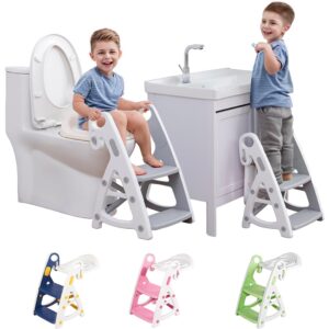 beavtaens potty training seat: 2 in 1 design potty seat for toilet & nursery step stool for sink potty training toilet with height adjustable ladder for kids of all ages (gray)