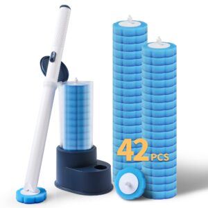 boomjoy disposable toilet brush with 42 refills, toilet bowl cleaner wand with holder, long handle bathroom cleaning srubber kit with storage caddy