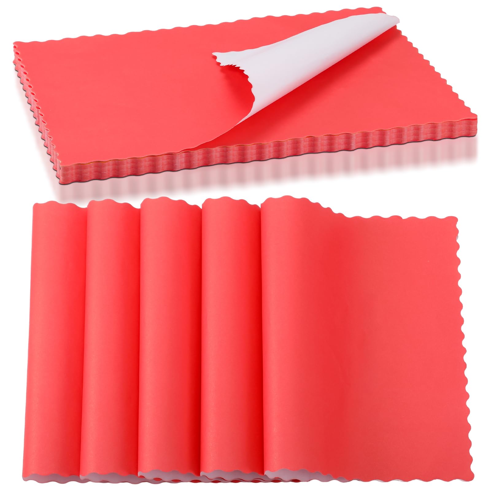 Uiifan 200 Pcs Paper Placemats Disposable Table Placemat Scalloped Edges Blank Table Mats Bulk Place Mat for Dining Wedding Parties Christmas Table Decorations 10 x 14 Inch (Red)