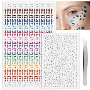 face gems self adhesive face rhinestones for makeup festival face jewels, stick on rhinestones hair gems, rhinestones stickers for makeup, face, hair, eye, nail, crafts (colourful)