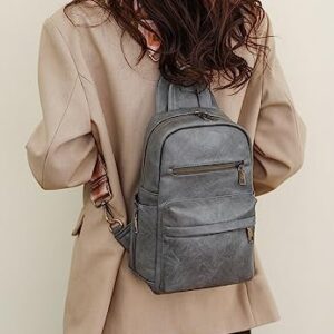 Sling Bag with 2 Guitar Strap for Women Vintage Pu Leather Chest Bag Casual Crossbody Shoulder Daypack for Hiking (grey)