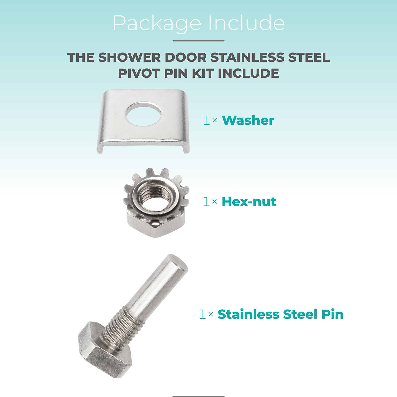 GRONGU Shower Door Pivot Pin Kit for Pivot Shower Doors, Stainless Steel Framed Pivot Shower Door Parts with Hex-Nut and Washer, Shower Door Pivot Replacement Parts