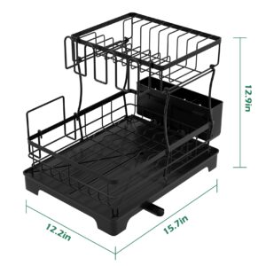 Zhithink Dish Drying Rack for Kitchen Counter, Large Dish Rack, Kitchen Drying Rack, Dishes Drying Rack, Kitchen Dish Drying Rack, Kitchen Drying Rack for Dishes, 2 Tier Dish Drainers Black