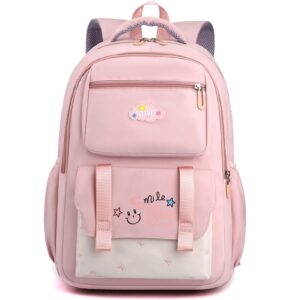 makukke backpack for girls kids, cute kawaii school bag lightweight bookbag backpack for middle & high school with anti theft pocket, pink backpack