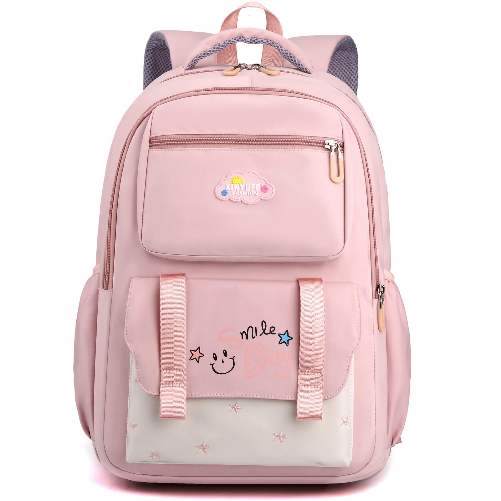 Makukke Backpack for Girls Kids, Cute Kawaii School Bag Lightweight Bookbag Backpack for Middle & High School with Anti Theft Pocket, Pink Backpack