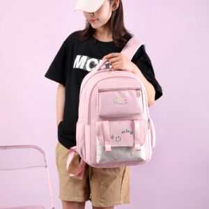 Makukke Backpack for Girls Kids, Cute Kawaii School Bag Lightweight Bookbag Backpack for Middle & High School with Anti Theft Pocket, Pink Backpack