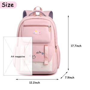 Makukke Backpack for Girls Kids, Cute Kawaii School Bag Lightweight Bookbag Backpack for Middle & High School with Anti Theft Pocket, Pink Backpack