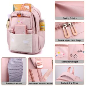 Makukke Backpack for Girls Kids, Cute Kawaii School Bag Lightweight Bookbag Backpack for Middle & High School with Anti Theft Pocket, Pink Backpack