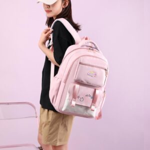 Makukke Backpack for Girls Kids, Cute Kawaii School Bag Lightweight Bookbag Backpack for Middle & High School with Anti Theft Pocket, Pink Backpack