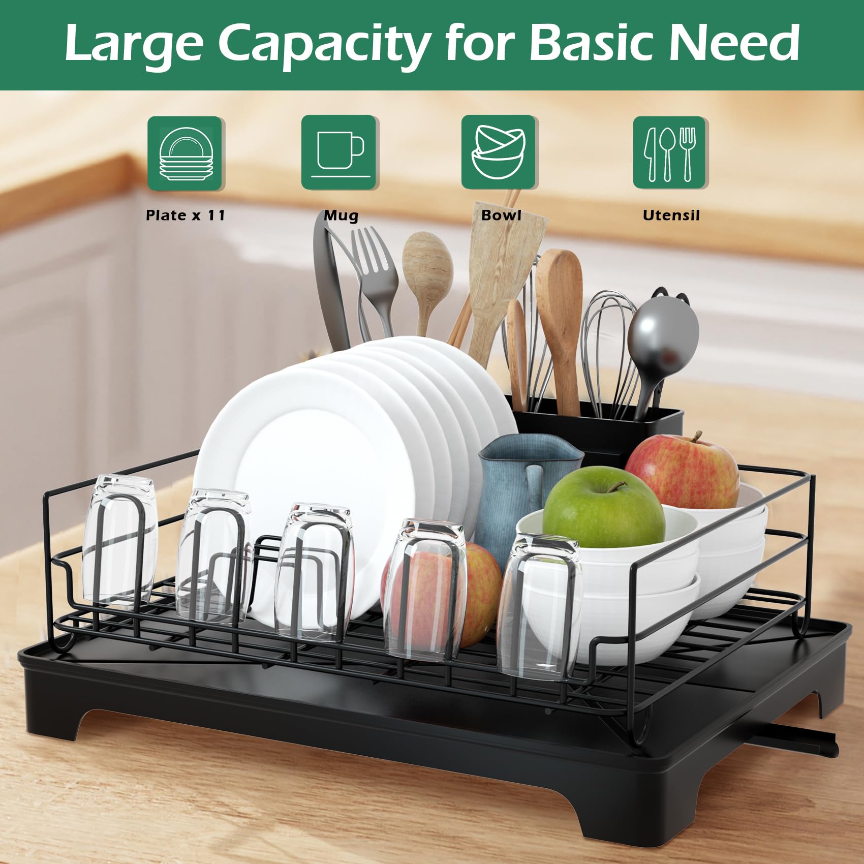 Dish Drying Rack, Space-Saving Dish Rack, Single Layer Cup Holder Dish Racks For Kitchen Counter, Drying Rack For Kitchen Sink, Collection Dish Drainer Board Utensil Holder Kitchen Dish Drying Rack