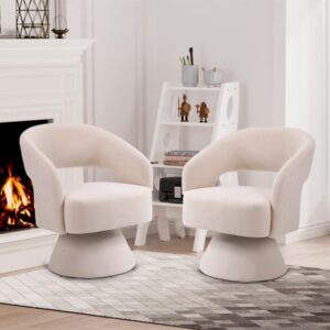 nolohoo swivel barrel chair set of 2, upholstered swivel chair for living room, 360 degree comfy swivel chairs with open back, modern swivel armchair for bedroom, office (blue, velvet)