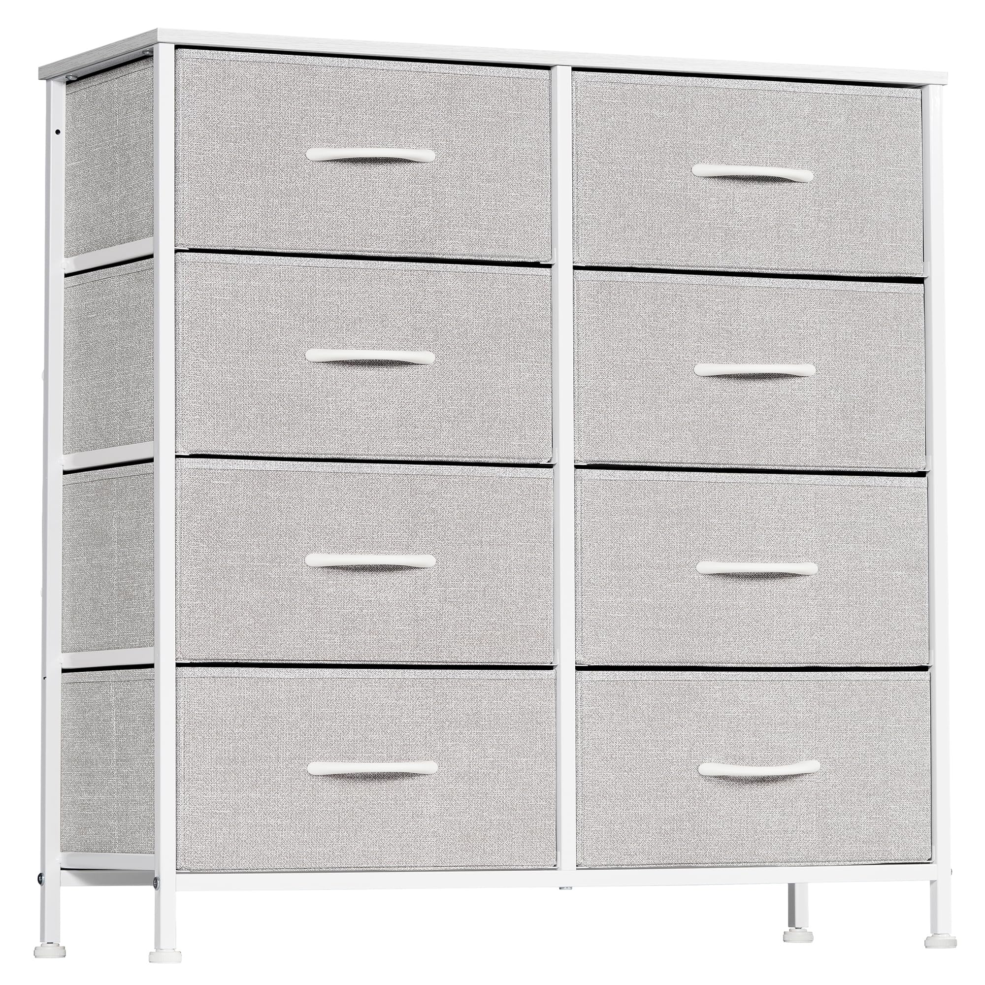 LYNCOHOME Dresser for Bedroom with 8 Drawers, Fabric Dresser for Baby Kids, Dresser Organizer, Sturdy Steel Frame, Lightweight and Movable Chest of Drawers, Snow Gray