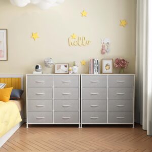 LYNCOHOME Dresser for Bedroom with 8 Drawers, Fabric Dresser for Baby Kids, Dresser Organizer, Sturdy Steel Frame, Lightweight and Movable Chest of Drawers, Snow Gray