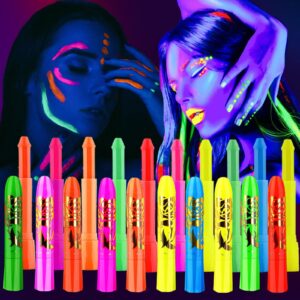 10 colors glow in the black light face paint crayons kit, uv black light makeup neon face and body paint sticks markers for mardi gras halloween masquerades makeup