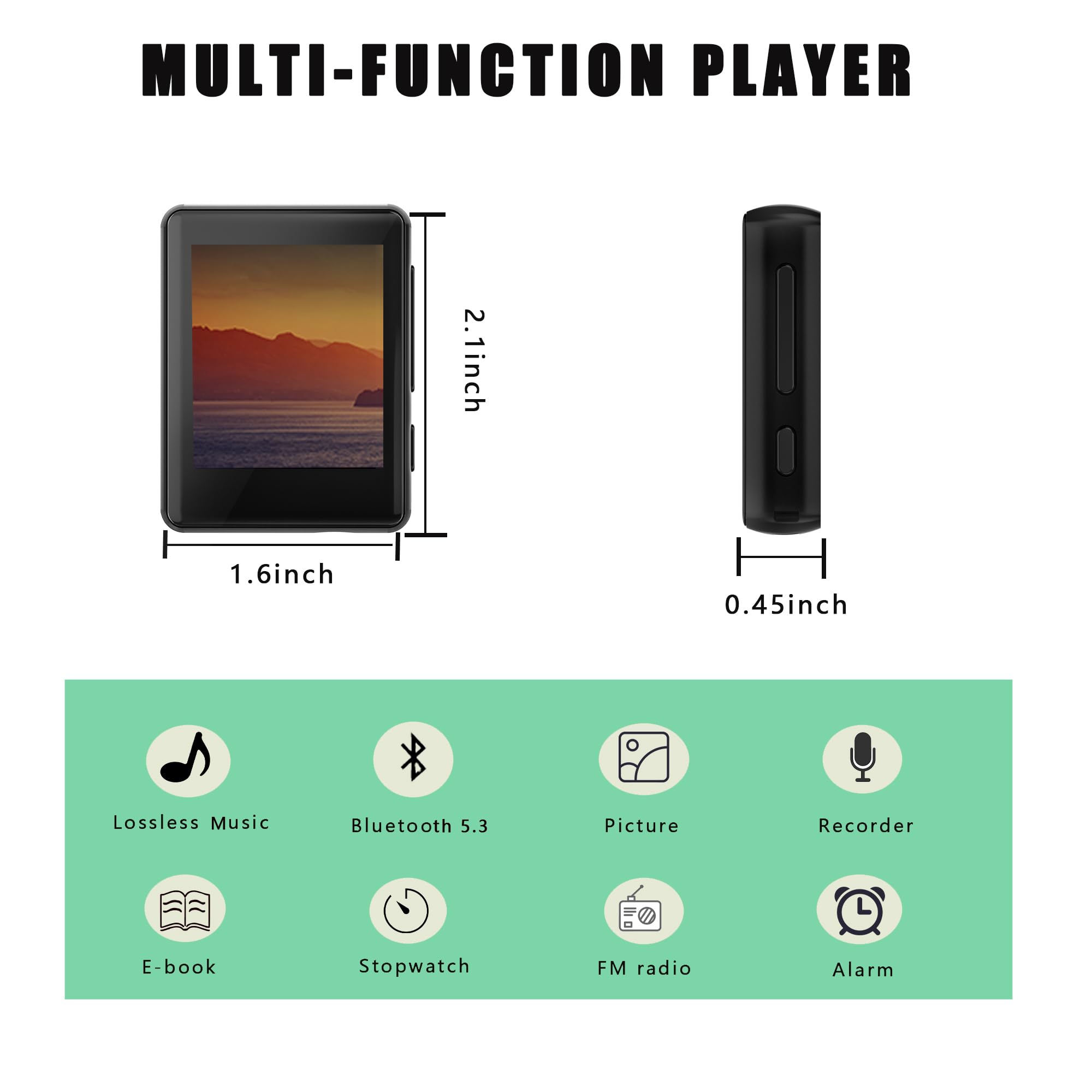 96GB MP3 Player with Bluetooth 5.3, Full Touch Screen Portable Music Player with FM Radio, HD Speaker, HiFi Sound, Voice Recorder, Earphones Included