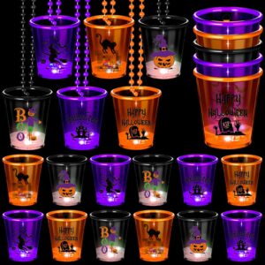 huquary 42 pcs led light up halloween shot glass necklaces glow in the dark halloween plastic shot necklace cups flash shot necklace cups for halloween party costume supplies, 6 styles