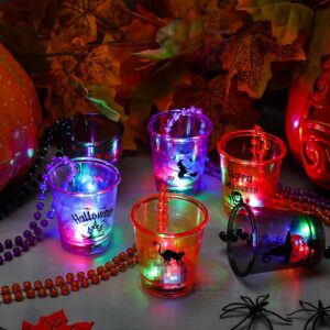 Huquary 42 Pcs LED Light Up Halloween Shot Glass Necklaces Glow in the Dark Halloween Plastic Shot Necklace Cups Flash Shot Necklace Cups for Halloween Party Costume Supplies, 6 Styles