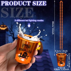 Huquary 42 Pcs LED Light Up Halloween Shot Glass Necklaces Glow in the Dark Halloween Plastic Shot Necklace Cups Flash Shot Necklace Cups for Halloween Party Costume Supplies, 6 Styles