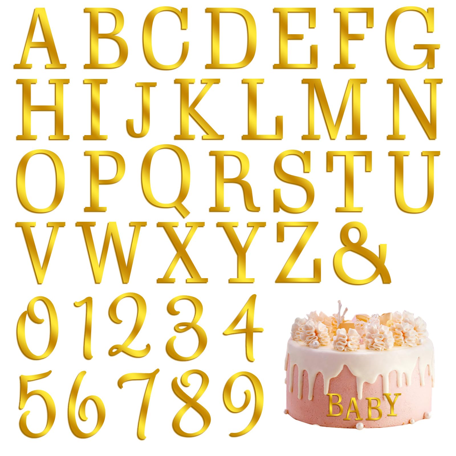 Teaaha 37PCS Acrylic Letters Cake Topper, Gold Acrylic Cake Alphabet Numbers Topper with A-Z and 0-9 DIY Cupcake Decoration Pick Personalized Letters Anniversary Wedding Baby Shower Party Supplies