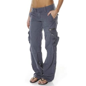 women's hiking cargo pants joggers cotton casual military army combat pants with pockets medium gray blue