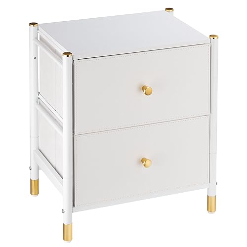 FLYJOE 2 Drawer Nightstands for Bedroom - Small Bedside Dresser with PU Leather Front Bins- Stylish End Table and Night Stand Furniture - Perfect for Closet, Bedroom, White