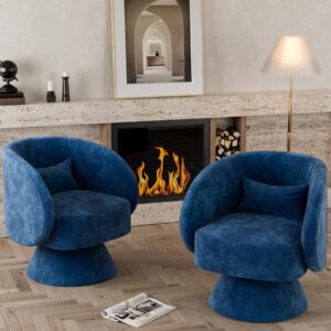 nolohoo swivel accent chair set of 2, upholstered swivel cuddle barrel sofa chairs for living room, comfy 360 degree modern round swivel armchair for bedroom, office, hotel (teal, linen)