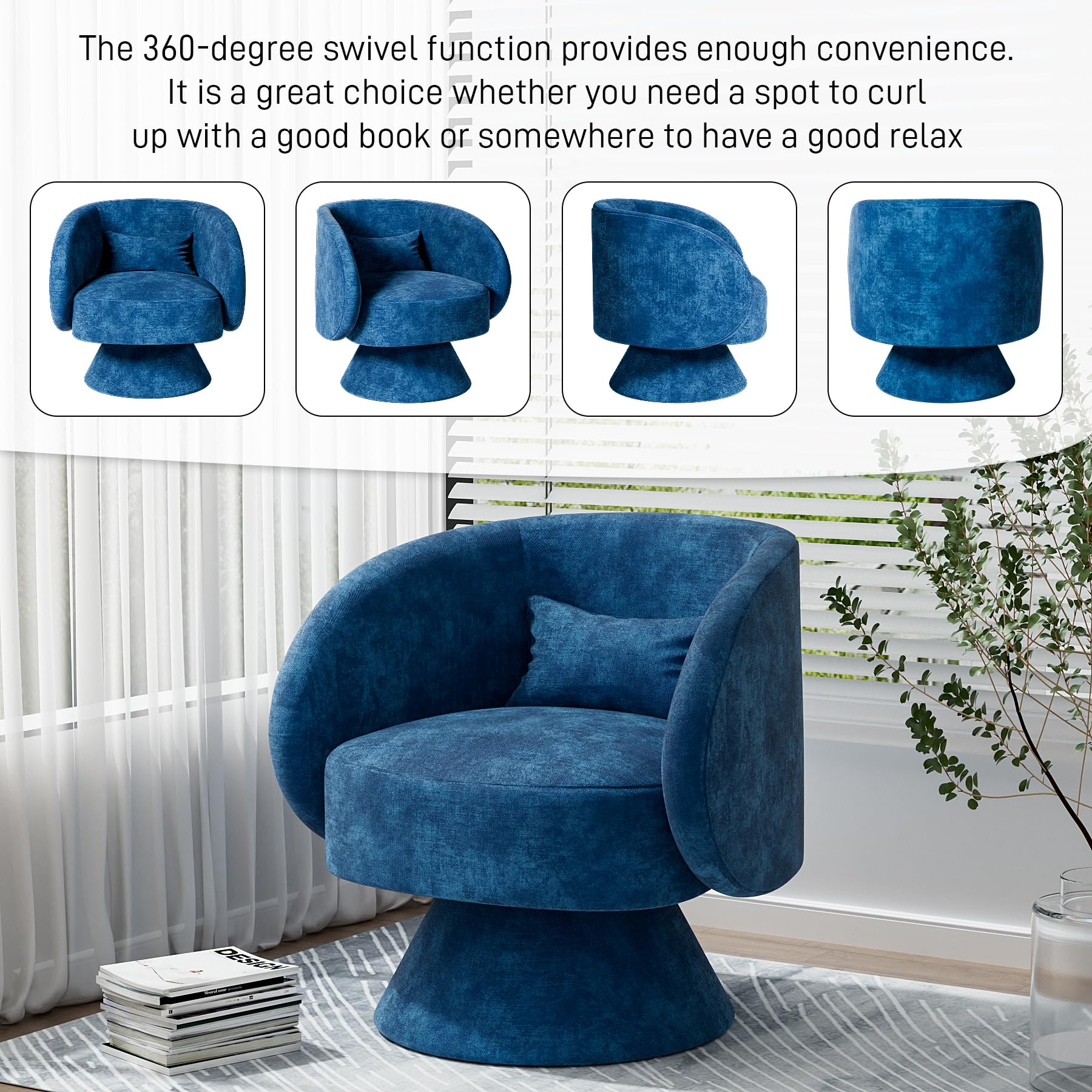 Nolohoo Swivel Accent Chair Set of 2, Upholstered Swivel Cuddle Barrel Sofa Chairs for Living Room, Comfy 360 Degree Modern Round Swivel Armchair for Bedroom, Office, Hotel (Teal, Linen)