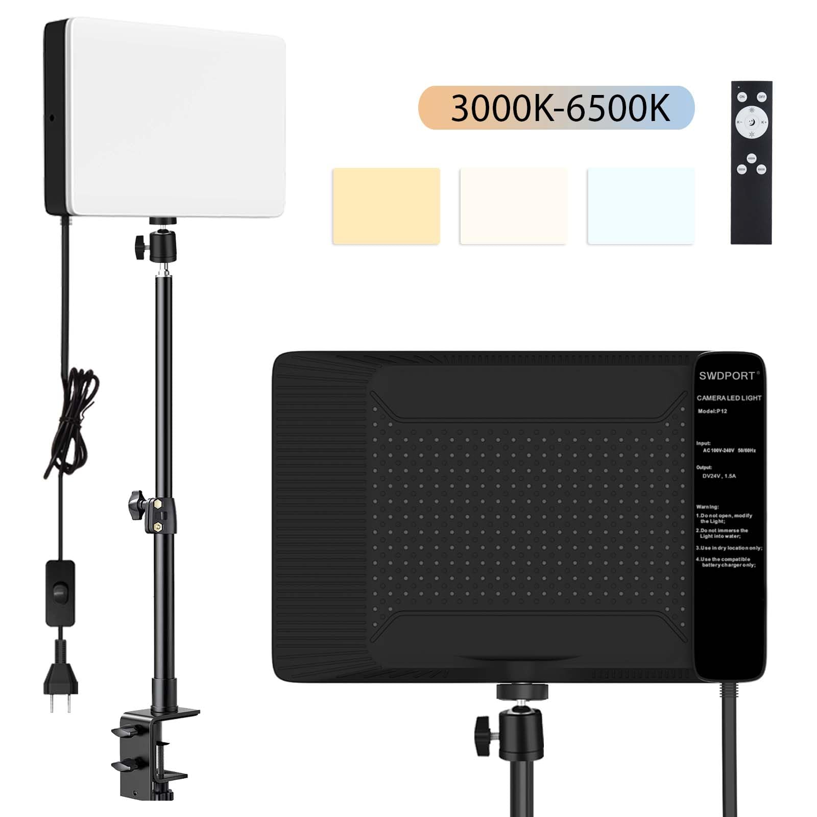 LED Desk Bi-Color Video Light Key Light Studio Streaming Lights Panel Light with Desk Clamp C-Clamp Stand 3800K-6500K Dimmable Wireless Remote Studio Photography Lighting for Gaming Zoom Video