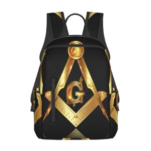 cute middle backpack for men women, lightweight laptop backpack compatible with gold freemason freemasonry masonic large capacity bookbag for pencil box textbook bottles