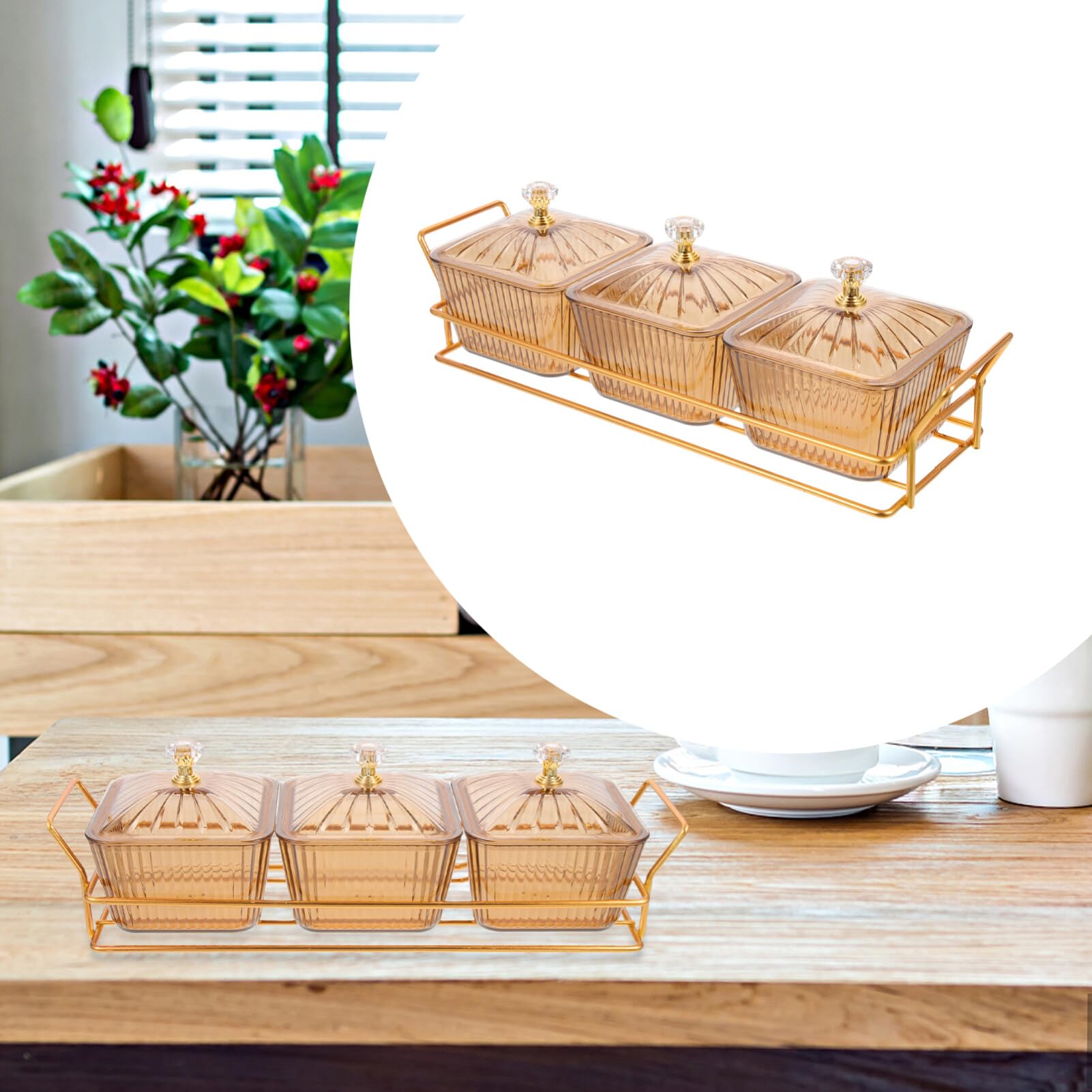 Cabilock Dry Fruit Tray with Lid Divided Snacks Dish Serving Plate Appetizer Plate with Tray Party Nuts Plate Food Storage Box Containers (3-Grid)