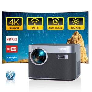 [auto focus/keystone] toptro x7 android tv projector with wifi and bluetooth, smart projector 4k supported, 600 ansi, dust-proof, 50% zoom, outdoor projector with netflix/youtube built-in, 8000+ apps