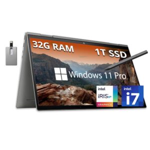 hp envy x360 2-in-1 15.6” fhd touchscreen laptop, intel core i7-1355u, 32gb ram, 1tb pcie ssd, backlit kb, 5mp ir cam, stylus pen, intel iris xe graphics, wi-fi 6, win 11 pro, gray, 32gb usb card
