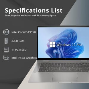 HP Envy x360 2-in-1 15.6” FHD Touchscreen Laptop, Intel Core i7-1355U, 32GB RAM, 1TB PCIe SSD, Backlit KB, 5MP IR Cam, Stylus Pen, Intel Iris Xe Graphics, Wi-Fi 6, Win 11 Pro, Gray, 32GB USB Card