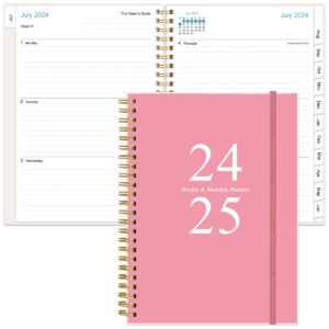 2024-2025 planner - weekly & monthly planner spiral bound, planner 2024-2025 from july 2024 - june 2025 with monthly tabs, inner pocke, 6.4" x 8.5", pink