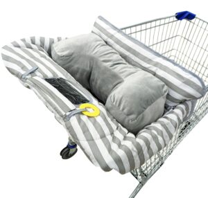 suessie shopping cart cover and high chair cover with bolster support pillow, gray and white stripe with cushion