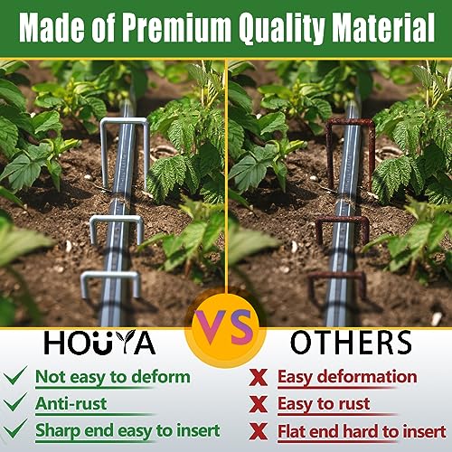 HOUYA 50 Pack Landscape Staples 4 Inch 12 Gauge Garden Stakes Galvanized Garden Staples Pins Anti-Rust Ground Stakes for Weed Barrier, Irrigation Tubing, Yard Lawn, Landscape Fabric