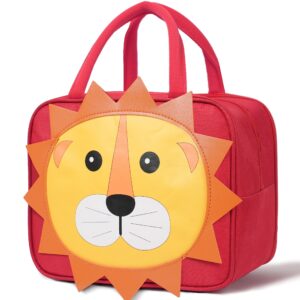 insulated lunch box bag for kids, reusable durable lightweight lunch bag for girls boys, keep food cold/warm, lion