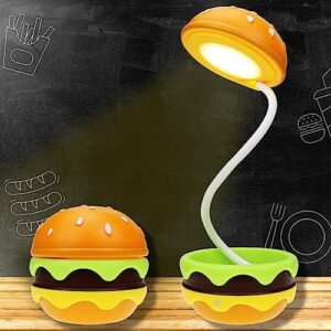 cute desk lamp for kids, rechargeable hamburger small desk lamps with adjustable neck dimmable touch switch, nursery night lights, kawaii desk accessories, kawaii room decor for boys girls gifts