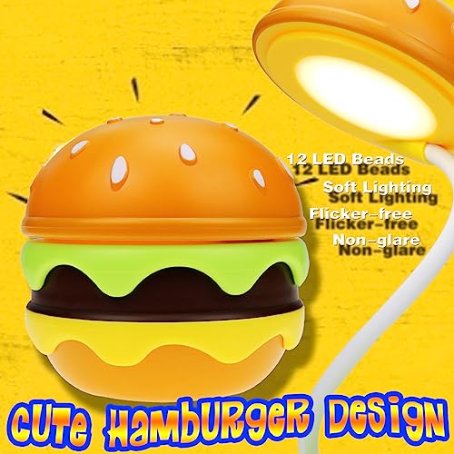 Cute Desk Lamp for Kids, Rechargeable Hamburger Small Desk Lamps with Adjustable Neck Dimmable Touch Switch, Nursery Night Lights, Kawaii Desk Accessories, Kawaii Room Decor for Boys Girls Gifts