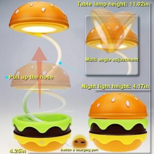 Cute Desk Lamp for Kids, Rechargeable Hamburger Small Desk Lamps with Adjustable Neck Dimmable Touch Switch, Nursery Night Lights, Kawaii Desk Accessories, Kawaii Room Decor for Boys Girls Gifts