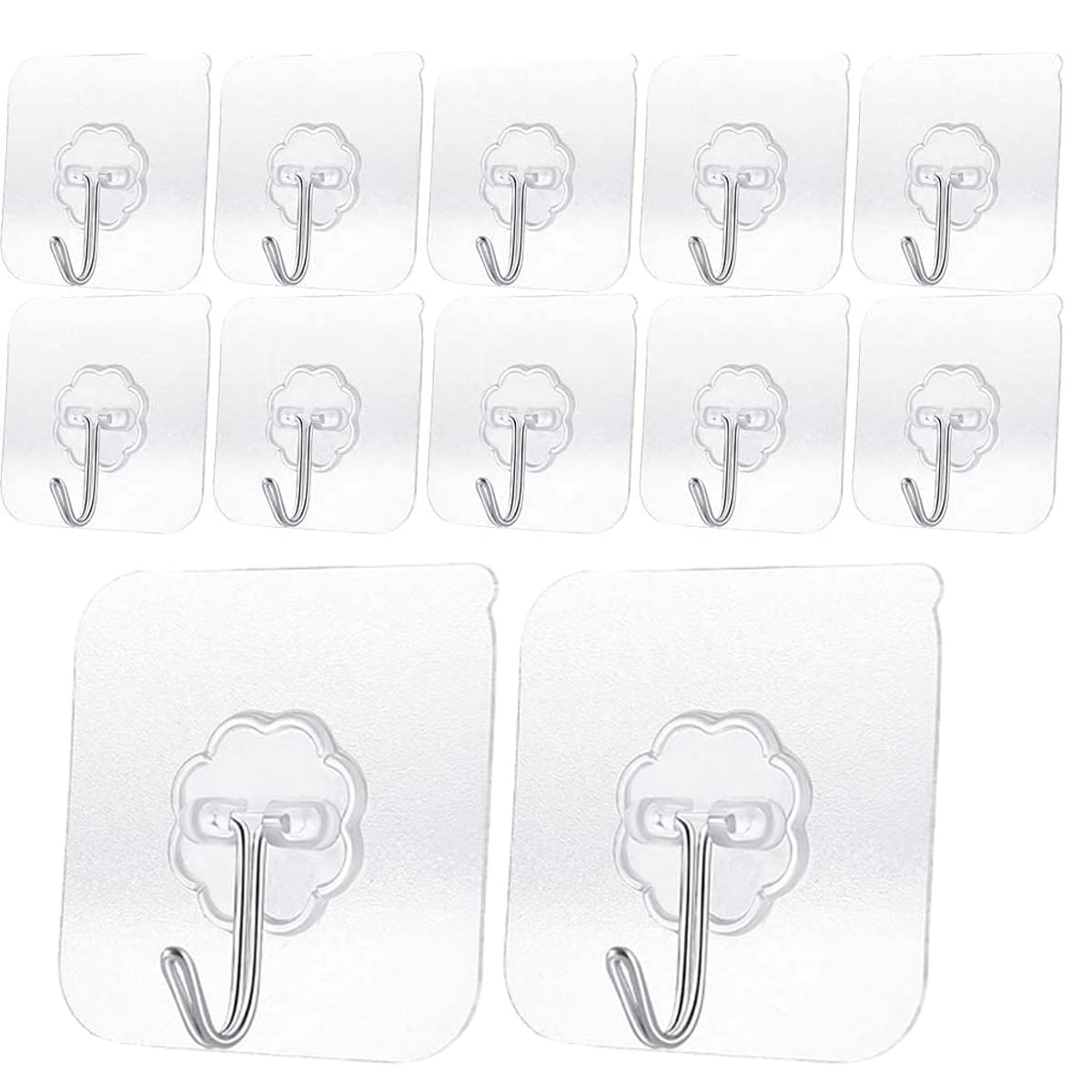 SZYIKUER Heavy Duty Adhesive Hooks 33 lb(Max) 15KG,Waterproof and Oilproof Reusable Seamless Hooks Heavy Duty Wall Hook for Kitchen Bathroom Office (Transparent Small 8 pcs)