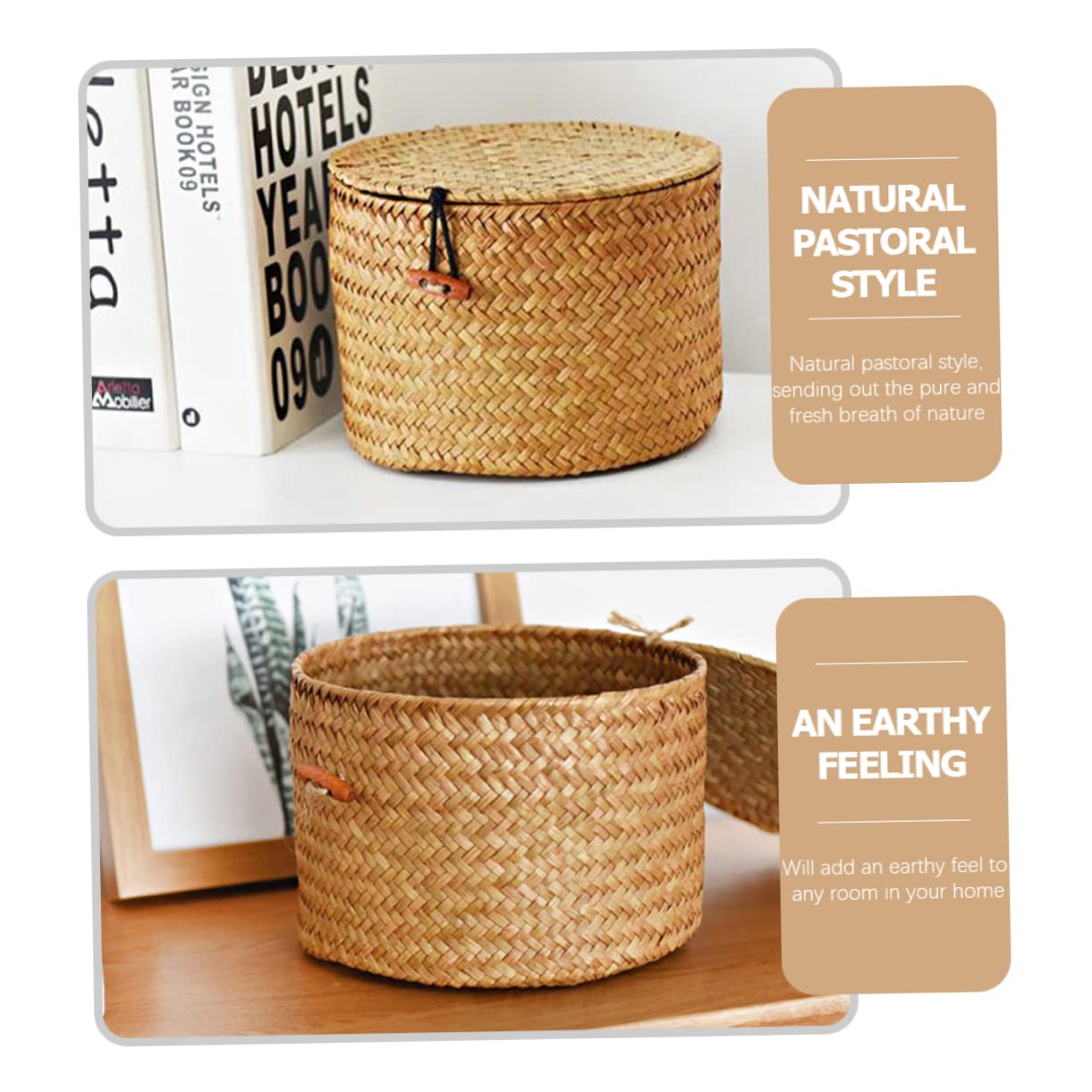 Alipis 3pcs Round Wicker Basket Storage Box with Lid, Multi-Functional, Woven Baskets for Shelf Decor, Practical for Home