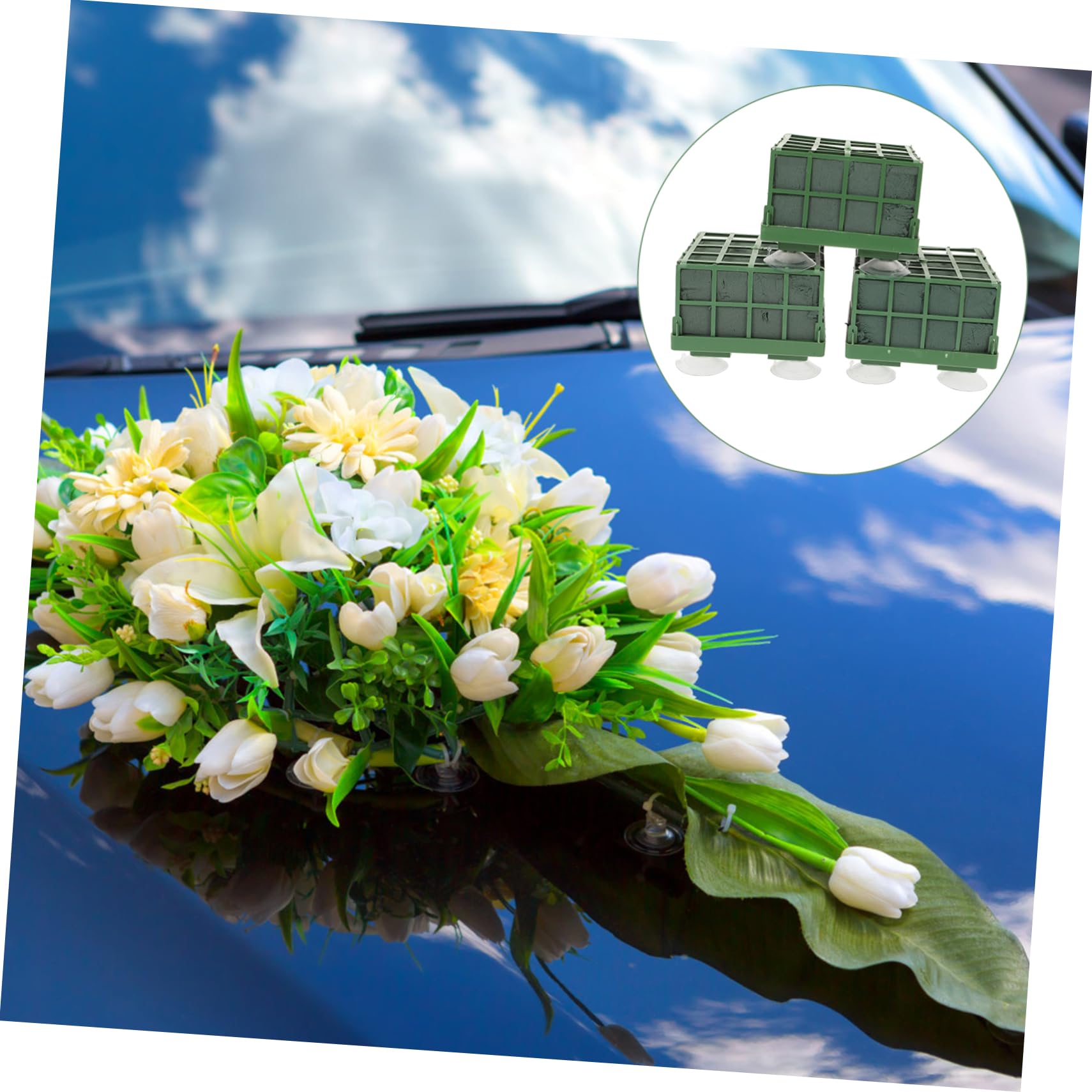 ARTIBETTER 3pcs Greenery Car Ornament Dining Room Table Decor Floral Foam Wedding Decor Car Mount Car Kit Car Decor Flower Sucker Base Fresh Floral Sucker Base Flowers Dining Table