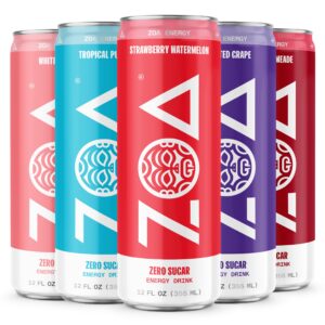 zoa energy drinks bundle - best 12oz flavors (60 pack) | healthy energy formula with daily vitamin c, essential b-vitamins | gluten-free, keto friendly | 12 ounce cans (pack of 12)